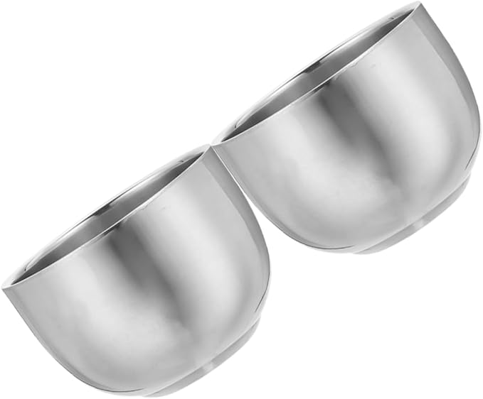OUNONA 200ml Stainless Steel Double Layer Shaving Lather Bowl Set 2pcs Heat Insulated Shaving Foam Cup for Men