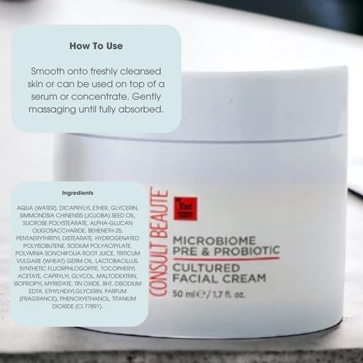 Consult Beaute MICROBIOME Pre & Probiotic Cultured Facial Cream, Helps Balance & Strengthen Skin's Moisture Barrier, Long-Lasting Hydration, Easy and Fast-Absorbing, Suitable for All Skin Types 1.7 oz
