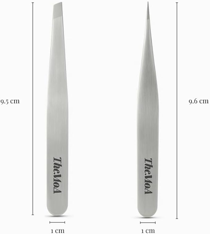 THEMOA Precision Tweezers Set – Stainless Steel Pointed & Slant Tip Tweezers for Eyebrow, Facial Hair, Ingrown Hair, Professional Beauty Tool with Case