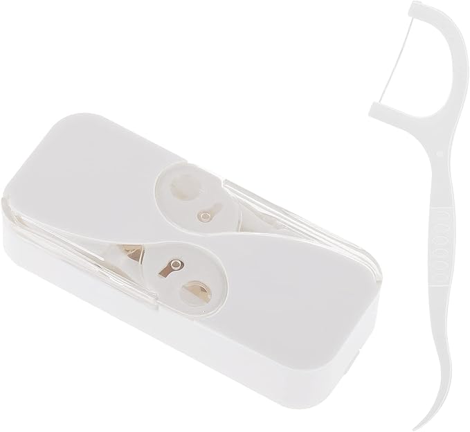 WLLHYF Portable Dental Floss Case Automatic Dental Floss Pick Organizer Case Travel Flosser Dispenser Storage Case Refillable Holder Boxes with 10 Floss Picks for Teeth Cleaning (Style B-White)