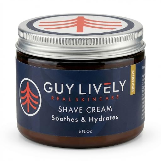 Guy Lively Men’s Shave Cream, Unscented Non‑Foaming Shaving Cream for Sensitive Skin with Organic Aloe, Shea & Cocoa Butter, Natural Vegan Formula Reduces Razor Burn & Irritation, 6 fl oz, Made in USA