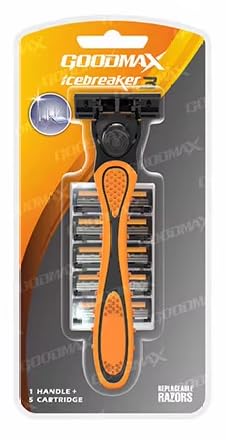 Triple Blade Razor for Men – Lubricating Strip Shaving System with Anti-Slip Handle & 6 Replacement Cartridges – Smooth & Comfortable Shave
