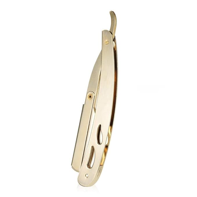 Stainless Steel Straight Edge Barber Shaving Razor Sicastar® Folding Straight Razor Single Edge Replaceable Blades fit for All of Double Edge Razor Blades (Gold)