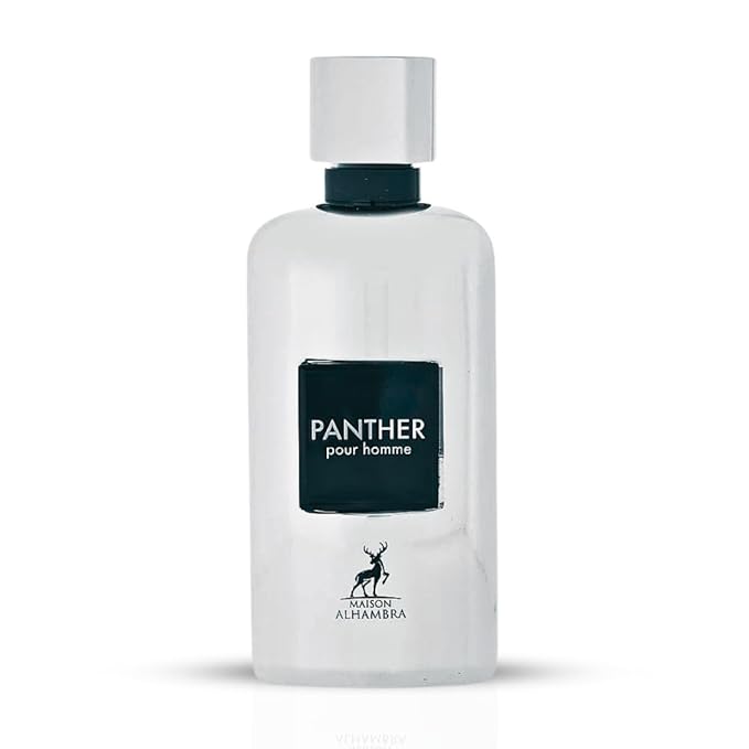 Maison Alhambra Panther Pour Homme Eau De Parfum Spray 100ML (3.4 OZ) Long Lasting Arabian Perfume For Men - Premium Perfume Men Fresh, Citrusy & Spicy Fragrance with Vanilla, Vetiver & Lavender Notes