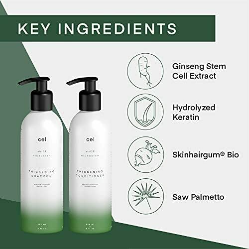Cel Microstem Natural Hair Thickening Shampoo & Conditioner Set (2 x 8 fl oz) – Stem Cell Anti Thinning Shampoo – Professional Grade Biotin – Sulfate & Paraben Free - Suitable for Men and Women