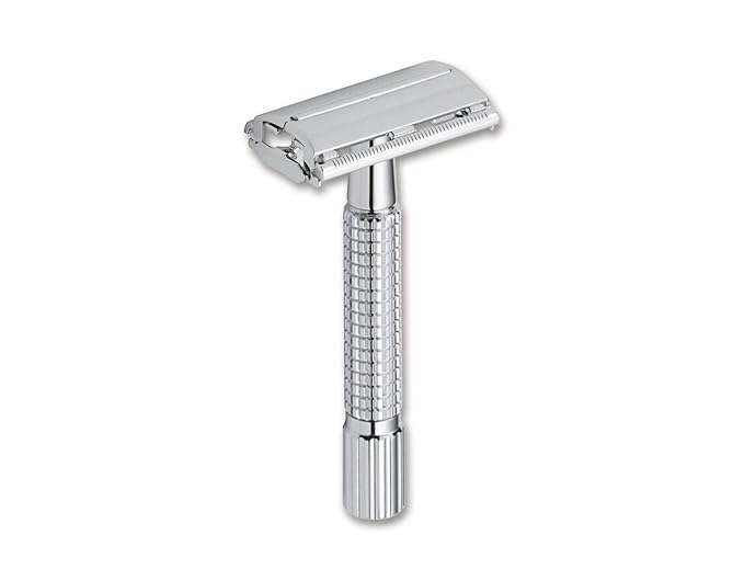 Stainless Steel Double Edge Razor Blades with Mirrored Travel Case, Butterfly Open Razor with Disposable Blade Refill for Clean Shaving Razor for Men, Women