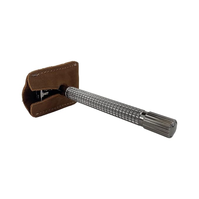 Hide & Drink, Leather Double Edge Safety Razor Head Protective Sheath, Shaving Travel Cover Handmade (Swayze Suede)