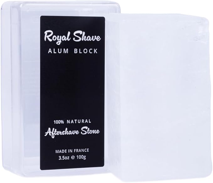 ROYAL SHAVE 100% Natural Alum Block with Travel Case for Men, Skin Soothing Aftershave Stone, Relieves Razor Burn & Heals Accidental Cuts (3.5 oz.) Made in France