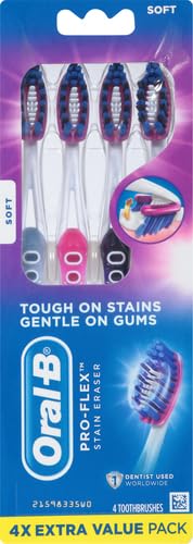 Oral-B 3D White Deep Stain Remover toothbrushes,Toothbrush Soft,Removes 90% of Surface Stains,whitens Teeth,deep Reach,removes Plaque and Stains Tooth Brush,4 Count (Pack of 2)