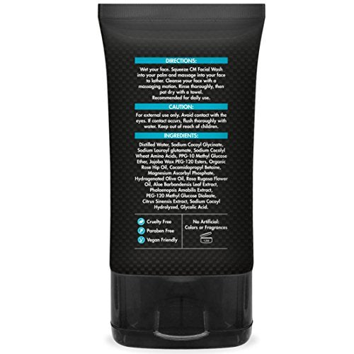Anti-Aging Face Cleanser - Deep Cleaning & Exfoliating Mens Face Wash Fights Acne & Wrinkles w/Organic Rose Hip, Aloe & Glycolic Acid for Oily, Dry, Sensitive or Combination Skin, 125ml.