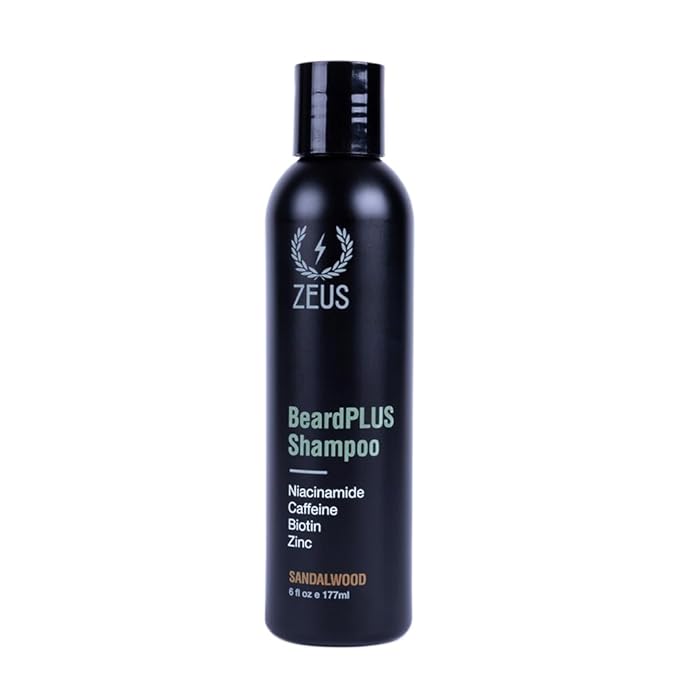 ZEUS BeardPLUS Shampoo for Men, Enhanced Beard Growth & Hair Care Treatment with Biotin & Caffeine to Boost Thickness, Strength, Hydration, and Skin Comfort (Made in USA) 6 oz.