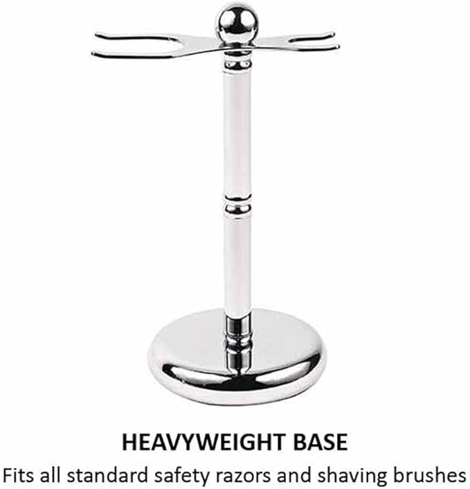 Parker Deluxe Chrome Safety Razor & Shaving Brush Stand – Weighted Chrome-Plated Display Stand for Safety Razors & Brushes (Handles up to 25 mm Knot Size)