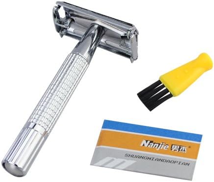 Nanjie NJ-997III Traditional Style Double Edge Blade Hair Shaving Remover Cleaner for Man-Silvery