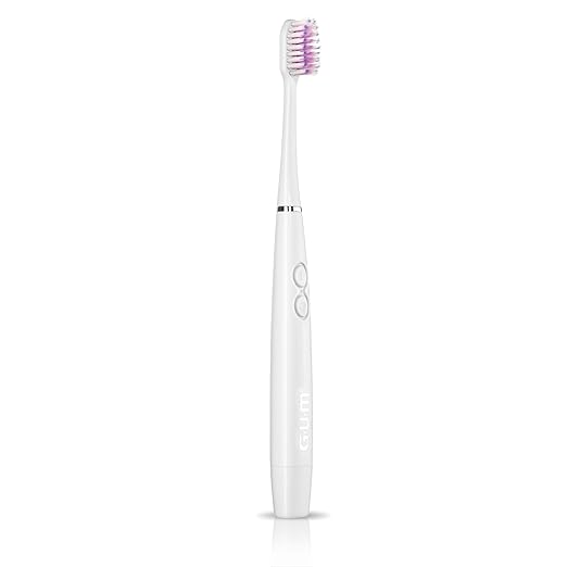 GUM Sonic Powered Toothbrush, Tapered Bristles Clean Below The Gumline, Bundle, White, 1 Handle(1 Count) + 2 Refills 2 Count(Pack of 1)