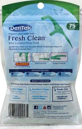 DenTek Fresh Clean Floss Picks,for Extra Tight Teeth,75 Count (Pack of 5)