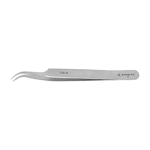 Excelta Curved Very Fine Point Tweezers, 4.5" Anti-Magnetic Stainless Steel, Basic