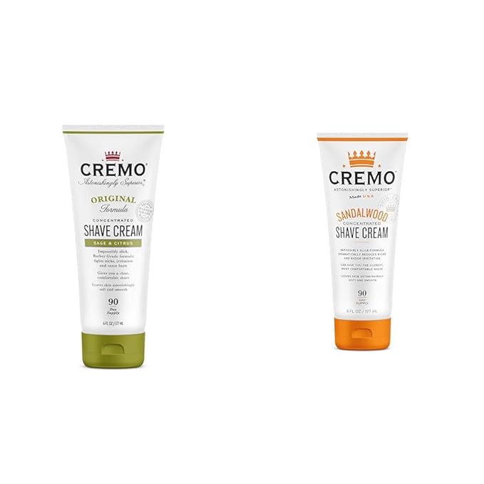 Cremo Barber Grade Sage & Citrus and Sandalwood Shave Creams, Ultra-Slick Shaving Cream for Men Fights Nicks Cuts and Razor Burn, 2 x 6 Fl Oz