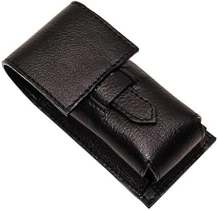 Parker Genuine Leather Shaving Brush Case – Handmade Black Travel Holder for Standard Badger, Boar & Synthetic Brushes