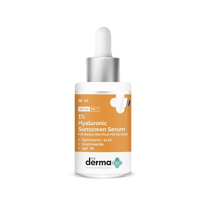 The Derma Co 1% Hyaluronic Acid Sunscreen Serum with SPF 50 & PA+++ | Gives Broad Spectrum Protection & Helps Skin Glow | Lightweight & Non-Greasy Formula | 1.01 Fl Oz/30ml