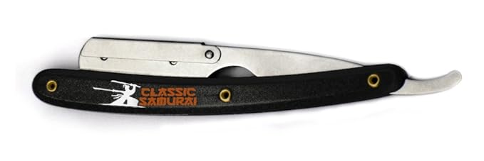 Stainless Steel Professional Barber Folding Straight Edge Razor Shavette Men's Shaving Kit with 200 Count Lord Single Edge Razor Blades (Black)