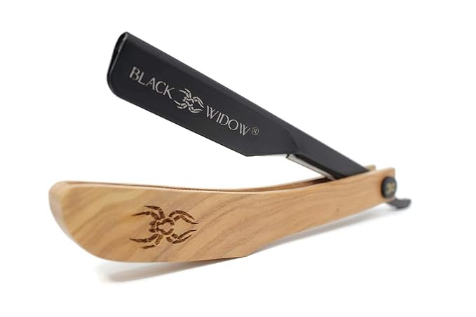 Black Widow Straight Razors for Men - Professional Barber Straight Edge Razor Kit with 10 Blades, Wooden Stainless Steel Barbero Shaver for a Smooth & Premium Barber Razor for Men's Shaving