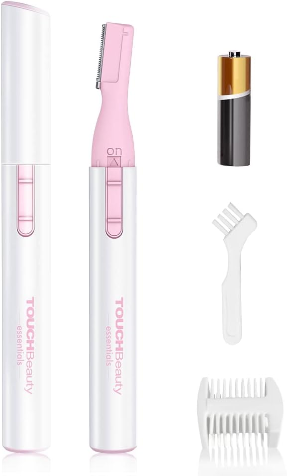 TOUCHBeauty Electric Eyebrow Trimmer for Women Portable Eyebrow Hair Remover Metal Cover, Battery Powered Ladies Hair Shaver Pink
