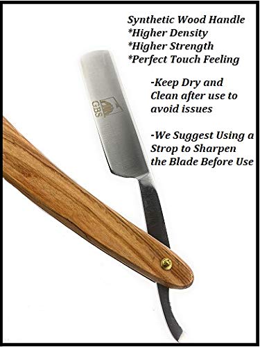G.B.S Natural Wood Finish Scales 5/8in Straight Razor, Shaving Razor with Natural Wooden Handle and Stainless Steel for Beard Shaping