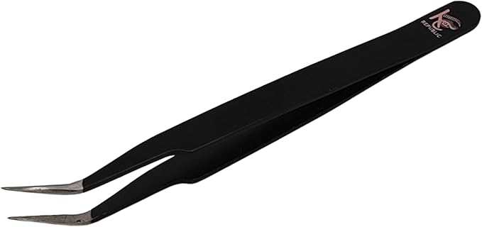 Black Curved Professional Tweezer Great For Eyebrow, Eyelash, Facial, Ear, Nose & Ingrown Hair Remover, Make Perfect Eyebrow Shapes (Black)