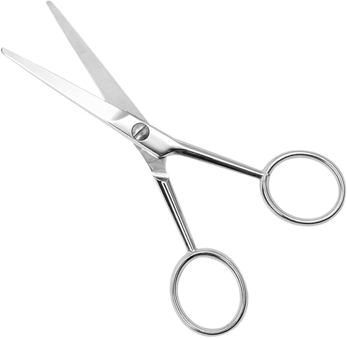 KALLORY Stainless Steel Beard Scissors with Teeth, Non-Slip Grooming Scissors for Men, Silver Small Mustache Trimming Tool for Precise Facial Hair Care