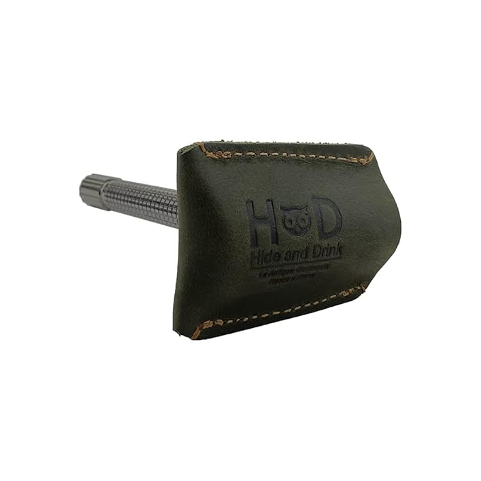Hide & Drink, Leather Double Edge Safety Razor Head Protective Sheath, Shaving Travel Cover Handmade (Dark Jade)