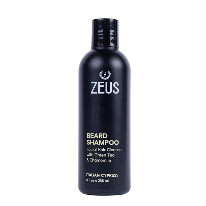 ZEUS Beard Shampoo for Men with Chamomile, Green Tea & Essential Oils, Deep Cleansing Hydration for Softer Facial Hair (Made in USA) Italian Cypress