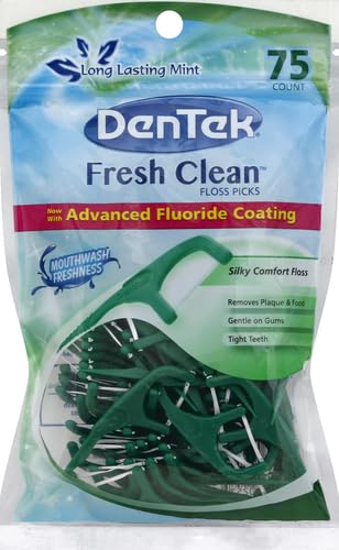 DenTek Fresh Clean Floss Picks,for Extra Tight Teeth,75 Count (Pack of 5)