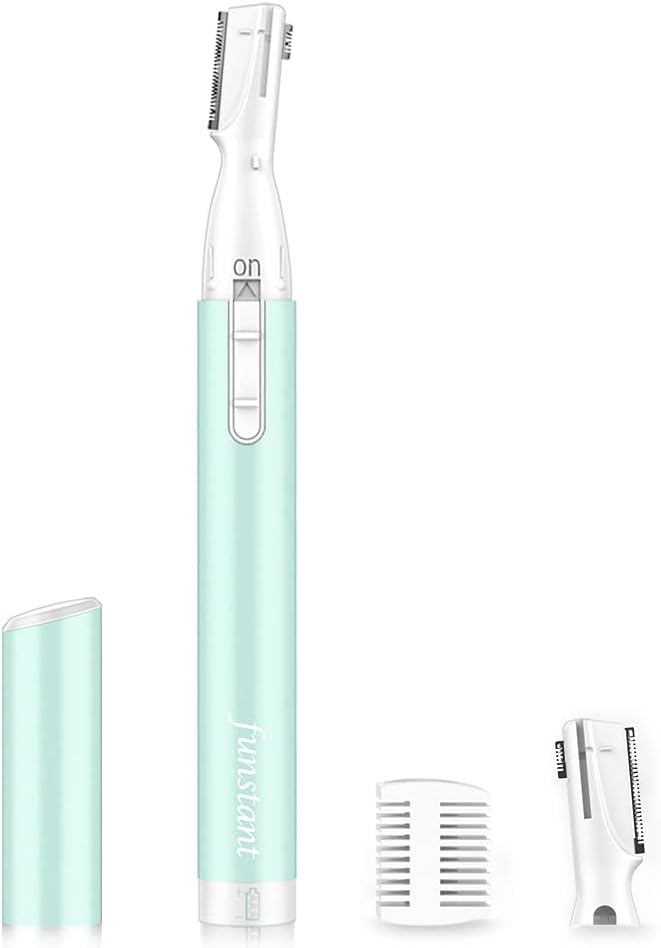 Eyebrow Trimmer for Women, Precision Facial Hair Trimmer for Chin, Lips, Neck, Upper Lip & Cheeks, Battery Operated Dual-Blade Groomer with Comb Attachment, Painless Portable Electric Shaper
