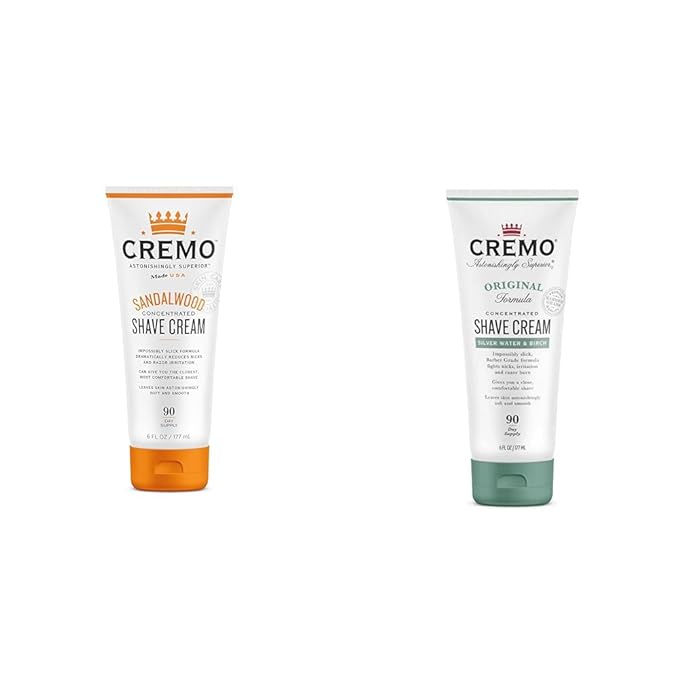 Cremo Barber Grade Sandalwood and Silver Water & Birch Shave Creams, Ultra-Slick Shaving Cream for Men Fights Nicks, Cuts and Razor Burn, 2 x 6 Fl Oz