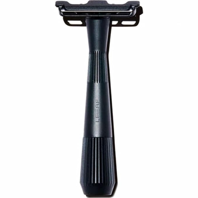 Leaf Twig Razor by Leaf Shave, All-Metal Single Blade Razor for Men & Women, Fixed Head w/Magnetic Load Assist, Includes 5 Stainless Steel Blades - Face Shaving, Lighter Hair, Sensitive Skin - Black