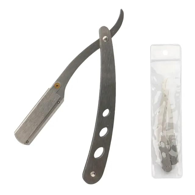 Straight Edge Barber Razor for Close Shaving - Professional Straight Blade Razor for Men (Silver)