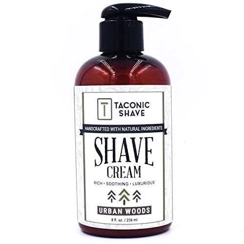 Taconic Shave, Natural Shaving Cream - Urban Woods Scent with hints of Tobacco and Bergamot -Ultra-Rich High Lather Formula – Natural Shave Cream for Men in 8 oz. Pump Bottle – Scented Shaving Cream