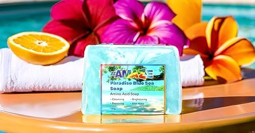 Paradise Amino Acid Organic Soap Bar, Moisturizing, Residue-Free Refreshing Cleanser, Cooling & Invigorating Bath Natural Soap for Women, Men & Kids with Plant-Based Oils, 100g Blue Sea