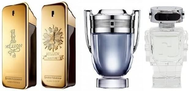Paco Rabanne 4 Pcs MINI SET For Men: ONE MILLION 0.17 Eau De Toilette + ONE MILLION 0.17 Parfum + INVICTUS 0.17 EDT + PHANTOM 0.17 EDT
