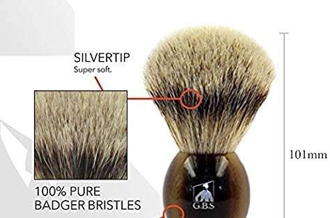 G.B.S Badger Shaving Brush with Faux Horn Handle, Free Stand, Large Silvertip