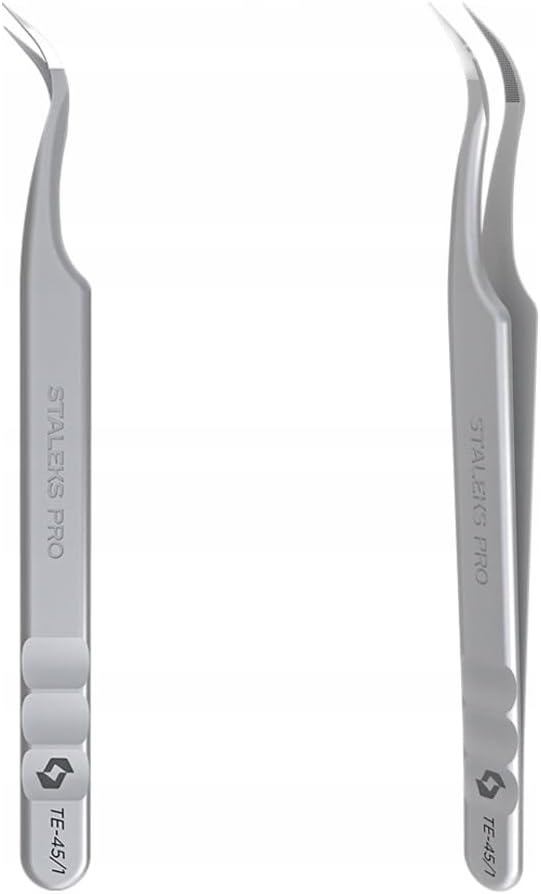 STALEKS PRO Expert 45 Type 1 Professional Eyelash Tweezers (Curved) – Stainless Steel with Nano-Notches for Volume & Mega-Volume Lash Extensions