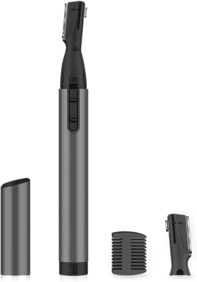 Eyebrow Trimmer, Facial Hair Trimmer Precision Detailer with Rinseable Blade, Battery Powered Double-Sided Eyebrow Razor with Comb, Compact Pen-Size Safe Painless Shaver for Chin Peach-Fuzz