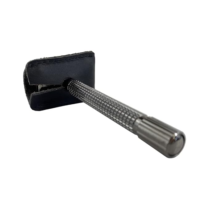 Hide & Drink, Leather Double Edge Safety Razor Head Protective Sheath, Shaving Travel Cover Handmade (Charcoal Black)