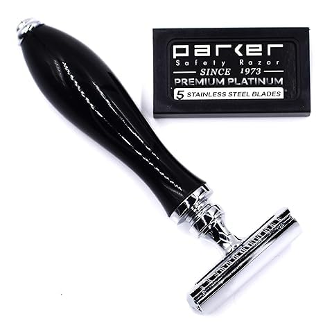 Parker 111B Ebony Handle Three‑Piece Double‑Edge Safety Razor – Elegant Weighted Scratch‑Resistant Shaving Razor with Premium Blades