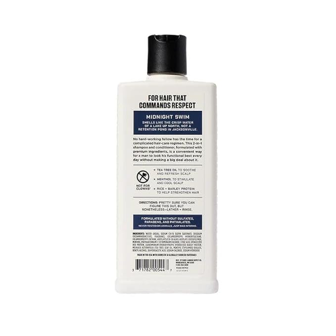 Duke Cannon Supply Co. 2-in-1 Hair Wash - Masculine Scent - Gentle Cleansing Hair Wash For Men - Stimulating Hair Shampoo & Conditioner - Strengthens Hair - Midnight Swim - 2 Pack - (14 oz)