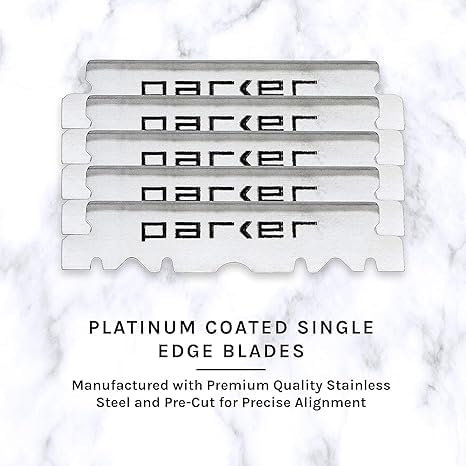 Parker SRB Straight Edge Barber Razor – Stainless Steel Blade Arm & Resin Handle – Uses Half Double Edge Razor Blades – Includes 5 Pre-Cut Blades – Professional Shaving Tool