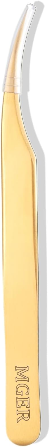 MGER Isolation Tweezers for Eyelash Extensions, Professional Hand Calibrated Dolphin tip Tweezers & eyelash tweezers for lash extensions, Effortless Application with Precision Tweezers, Gold
