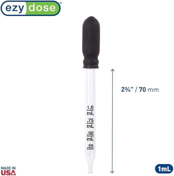 EZY DOSE Kids Straight-Tip Ear and Eye Medicine Dropper For Liquid & Medicine, 1mL Capacity Calibrated Glass, Rubber Bulb, Deliver Correct Dose, Clear, BPA Free