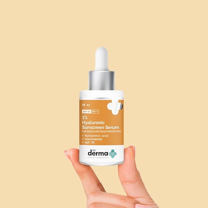 The Derma Co 1% Hyaluronic Acid Sunscreen Serum with SPF 50 & PA+++ | Gives Broad Spectrum Protection & Helps Skin Glow | Lightweight & Non-Greasy Formula | 1.01 Fl Oz/30ml