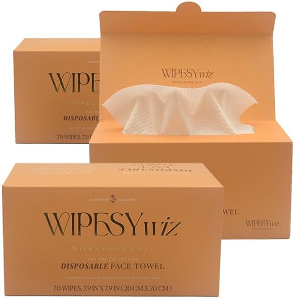 210 Count Disposable Face Towels Facial Cleansing Wipes, Quick Dry Makeup Remover Cloths, Soft Face Towelettes for Women & Men by WipesyWiz 7.9"x7.9" (Pack of 3)